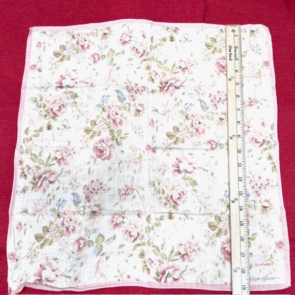 Unused Polo Ralph Lauren Mini Scarf cotton 20" light pink peach green roses(87) - Picture 5 of 5